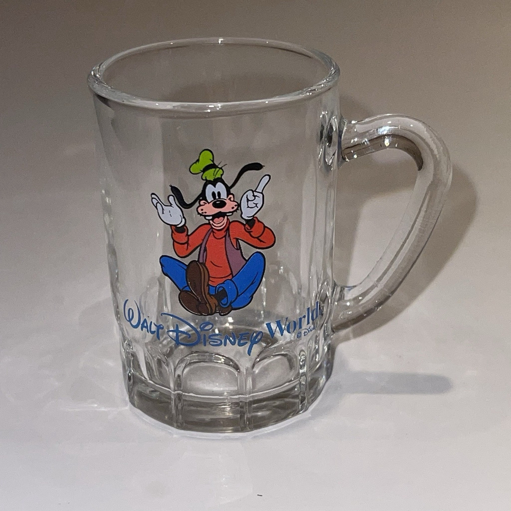 90s Vtg Disney Parks Goofy Minature Mug Style Shot Glass Clear Perfect Condition